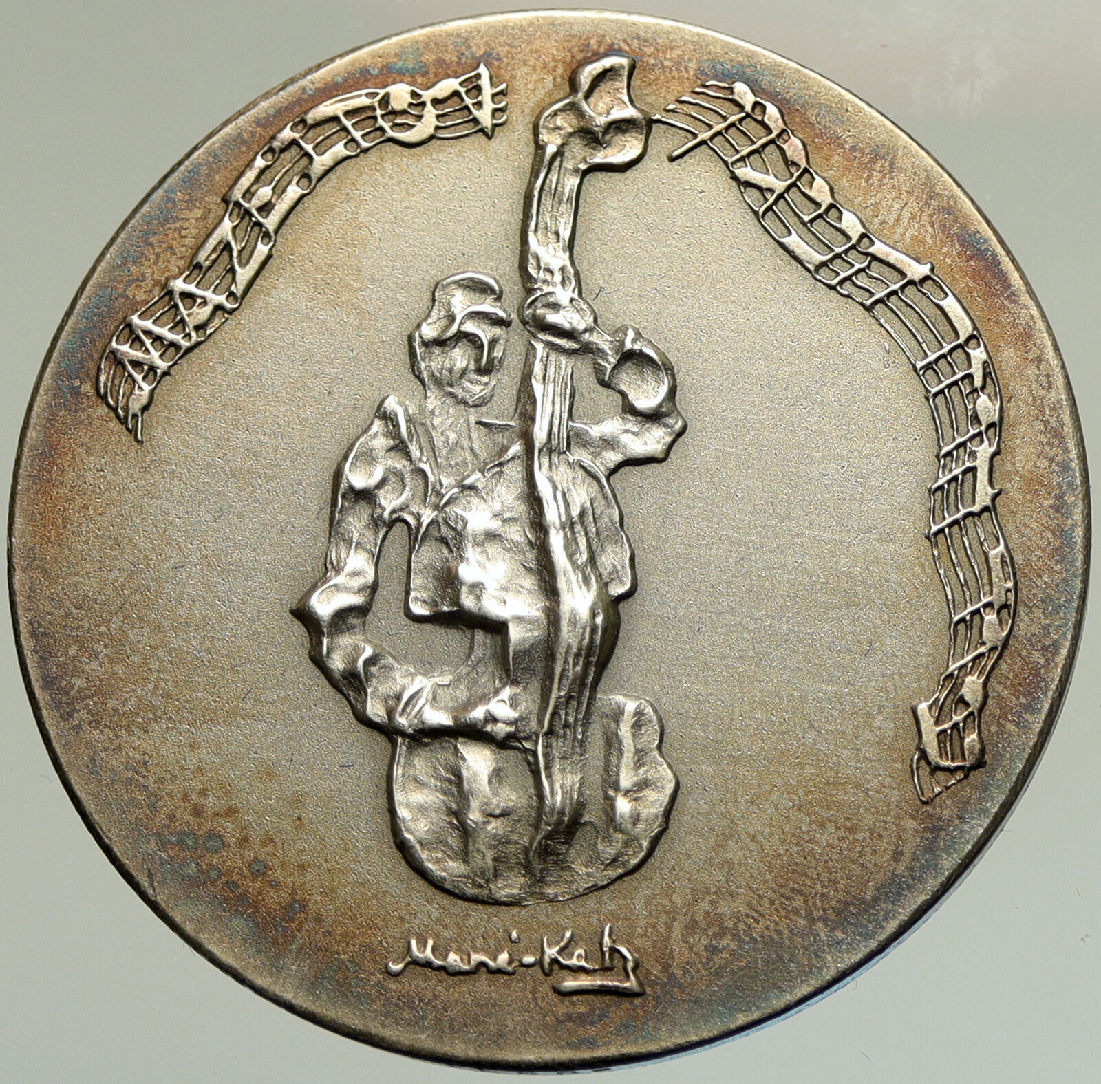 1988 ISRAEL Color MANE-KATZ ART SCULPTOR Double-Bass 2OZ Silver Medal i104157