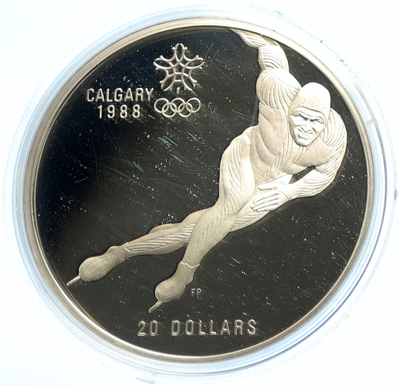 1985 CANADA 1988 CALGARY OLYMPICS Speed Skating Proof Silver $20 Coin i103644