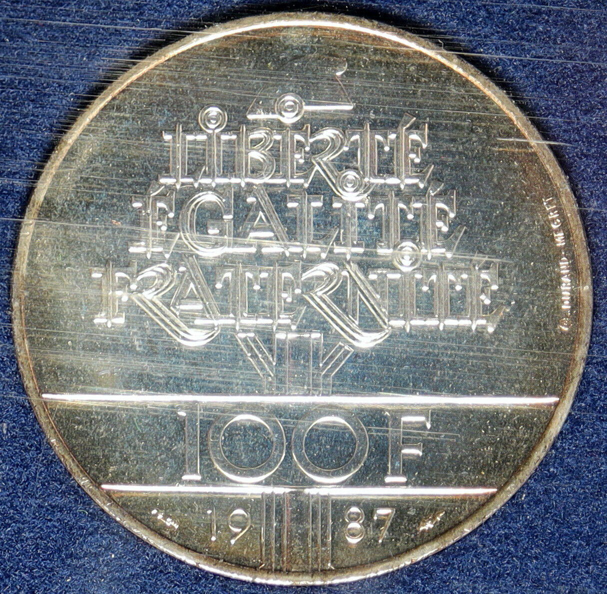 1987 FRANCE La Fayette MOTTO Genuine OLD Silver 100 Francs French Coin i104154