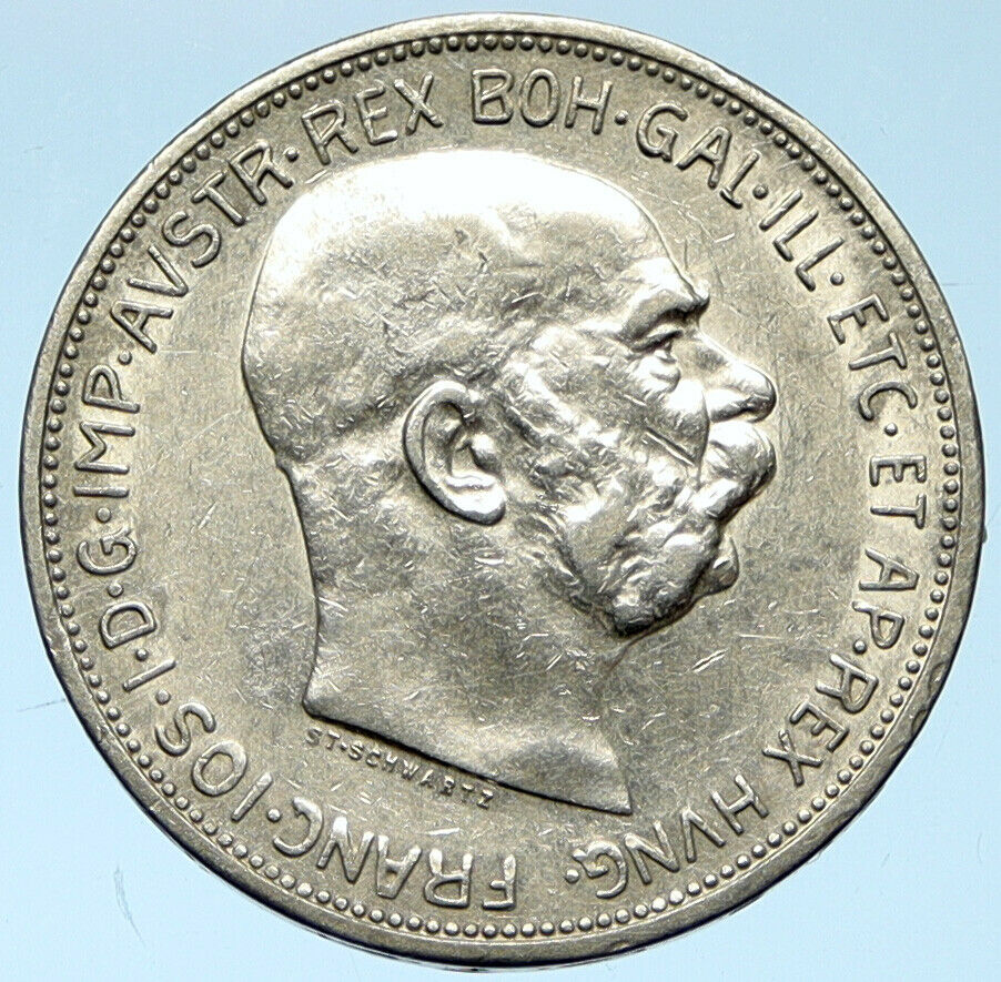 1913 AUSTRIA KING FRANZ JOSEPH I Eagle Antique OLD Silver 2 Corona Coin i102744