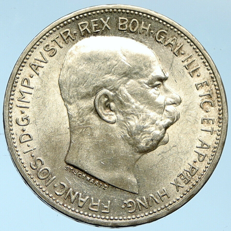 1913 AUSTRIA KING FRANZ JOSEPH I Eagle Antique OLD Silver 2 Corona Coin i102755