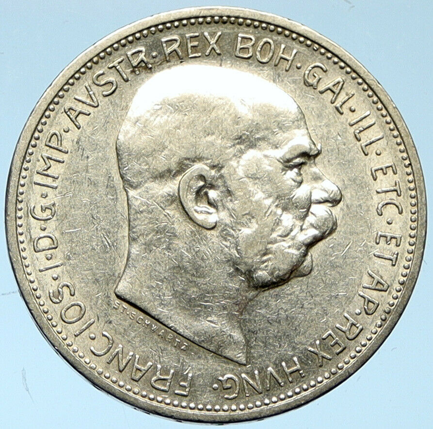 1912 AUSTRIA KING FRANZ JOSEPH I Eagle Antique OLD Silver 2 Corona Coin i102750