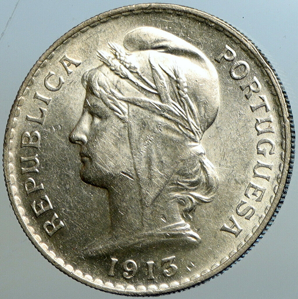 1913 PORTUGAL Antique BIG Silver 50 Centavos PORTUGUESE Coin w LIBERTY i102582