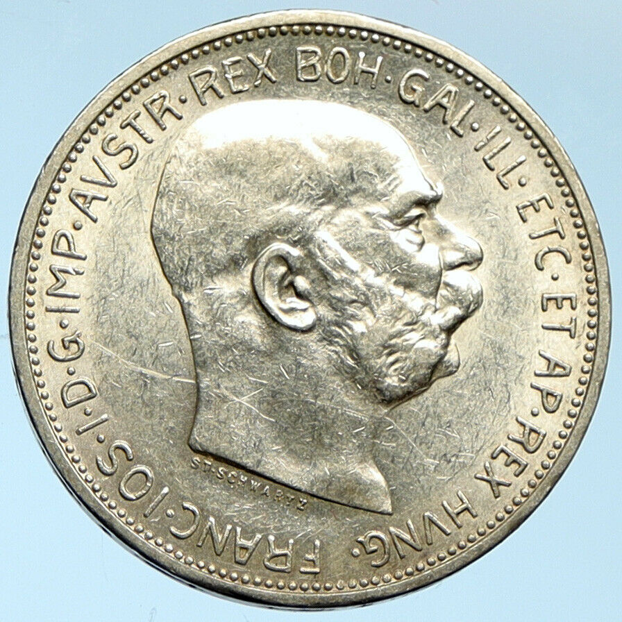 1913 AUSTRIA KING FRANZ JOSEPH I Eagle Antique OLD Silver 2 Corona Coin i102757