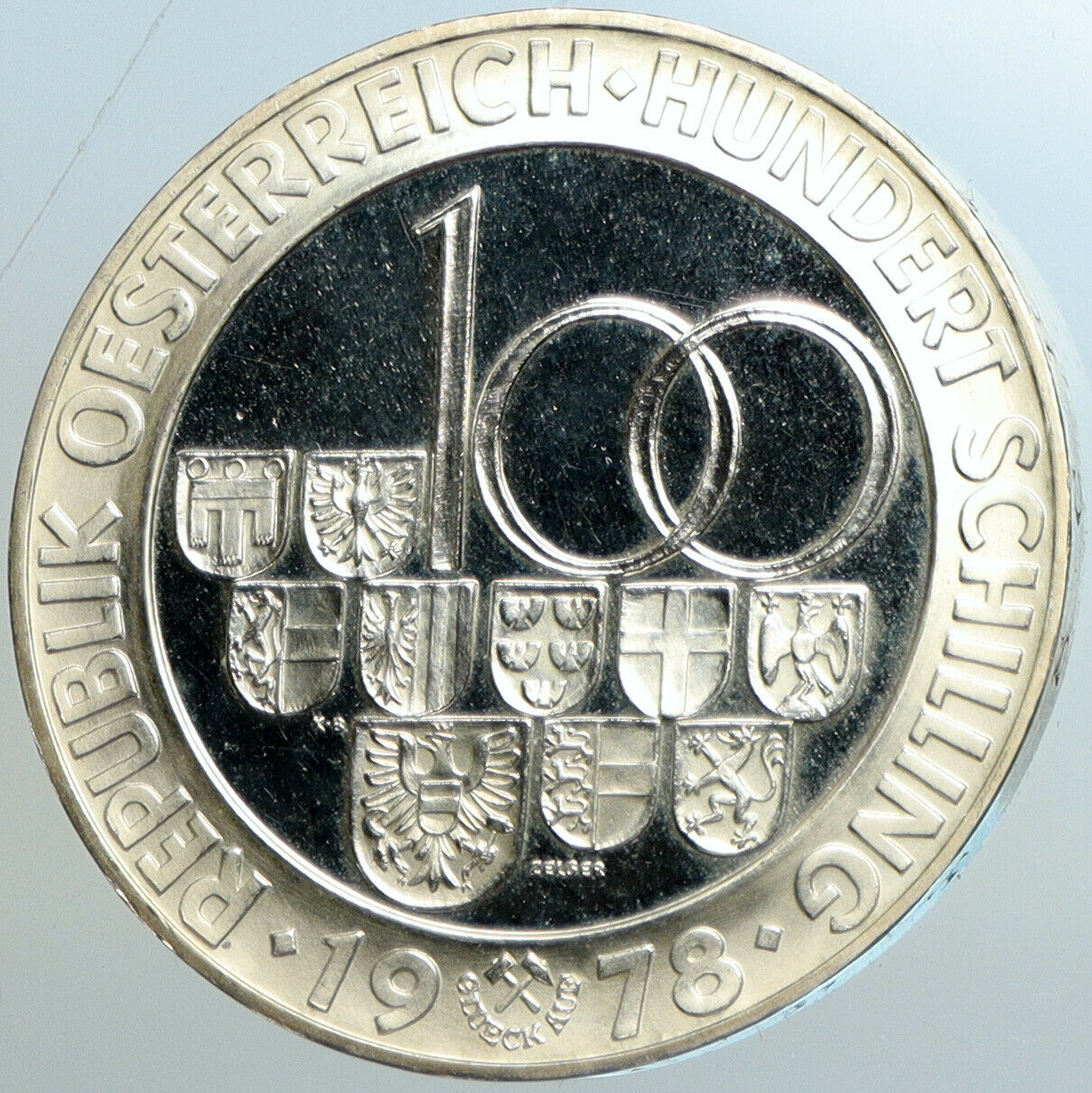 1978 AUSTRIA City of Villach Founding OLD Proof Silver 100 Shilling Coin i102586