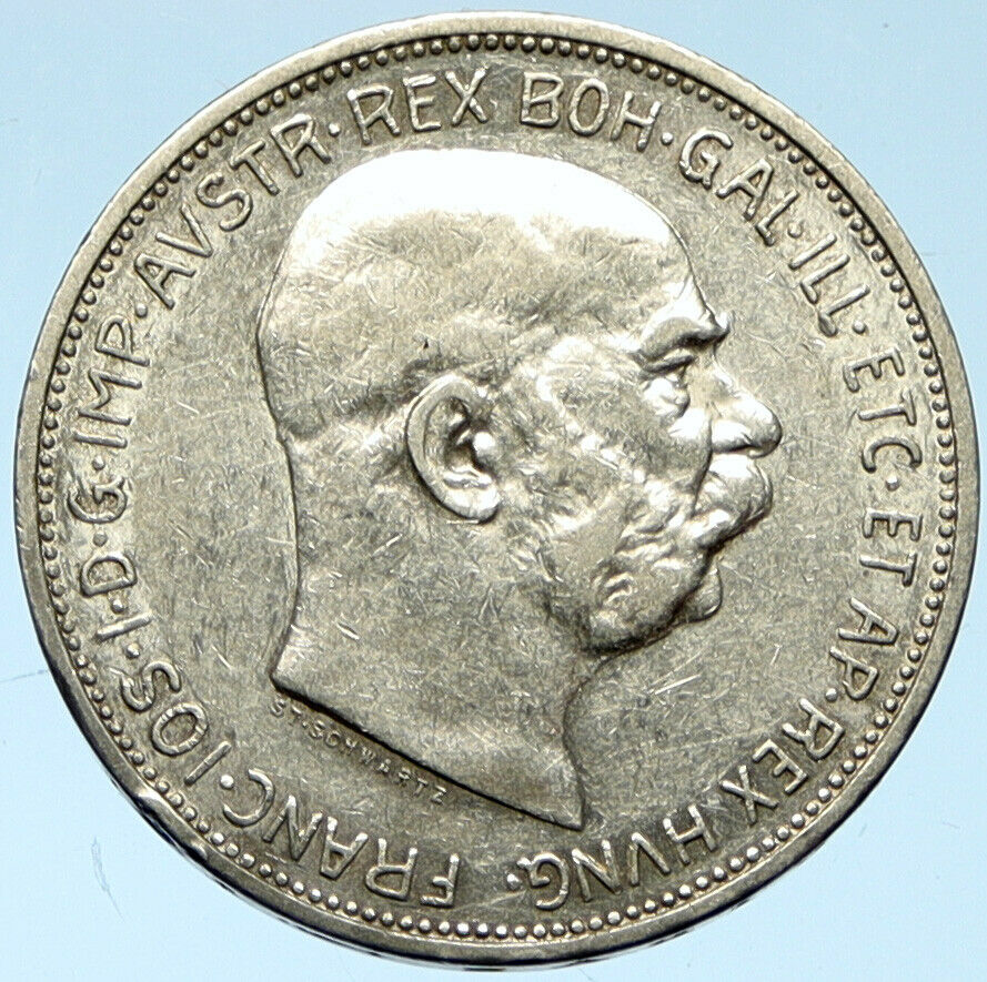 1912 AUSTRIA KING FRANZ JOSEPH I Eagle Antique OLD Silver 2 Corona Coin i102751