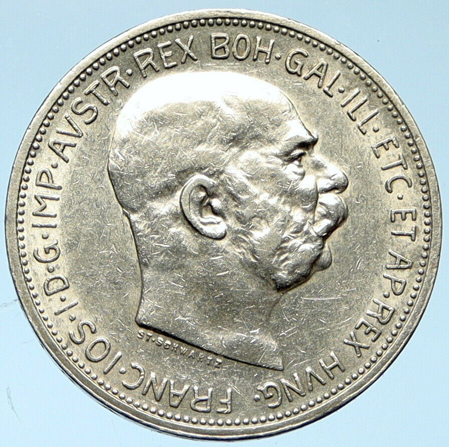 1913 AUSTRIA KING FRANZ JOSEPH I Eagle Antique OLD Silver 2 Corona Coin i102754