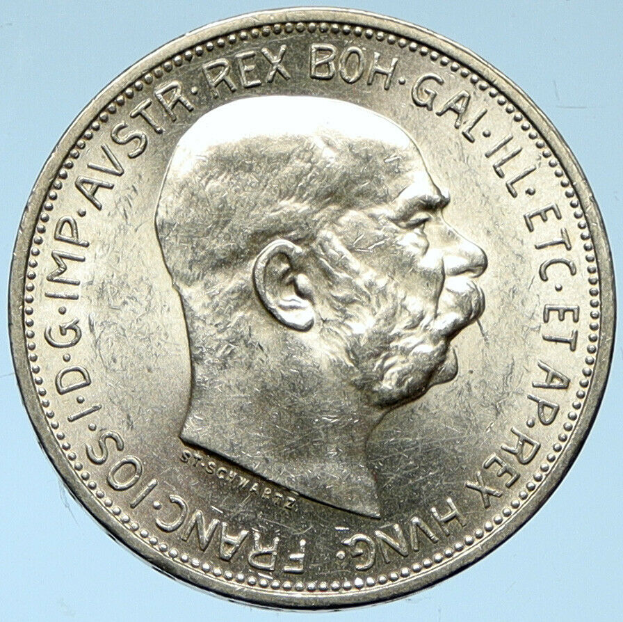 1913 AUSTRIA KING FRANZ JOSEPH I Eagle Antique OLD Silver 2 Corona Coin i102752