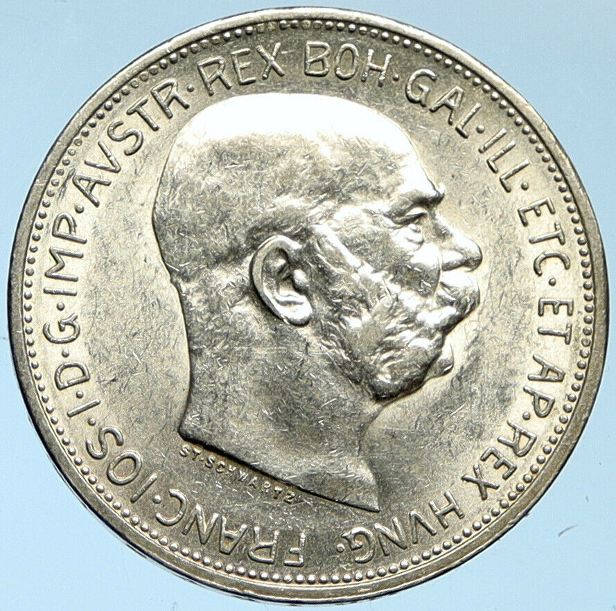 1913 AUSTRIA KING FRANZ JOSEPH I Eagle Antique OLD Silver 2 Corona Coin i102748