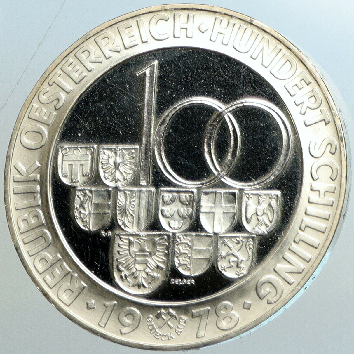 1978 AUSTRIA City of Villach Founding OLD Proof Silver 100 Shilling Coin i102587