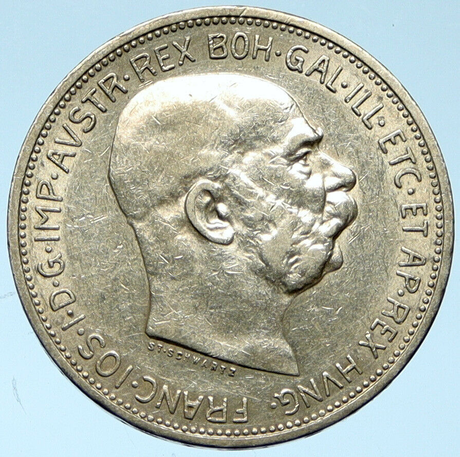 1913 AUSTRIA KING FRANZ JOSEPH I Eagle Antique OLD Silver 2 Corona Coin i102753