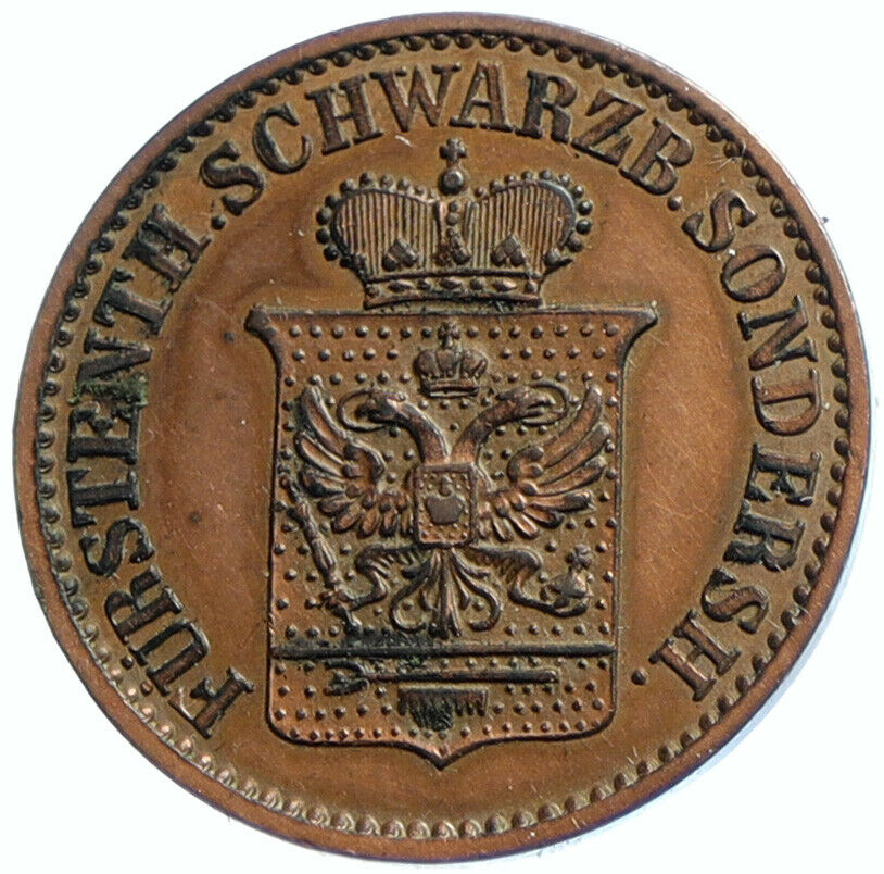 1870 A GERMAN STATES Schwarzburg Sondershausen Antique 3 Pfenninge Coin i104692