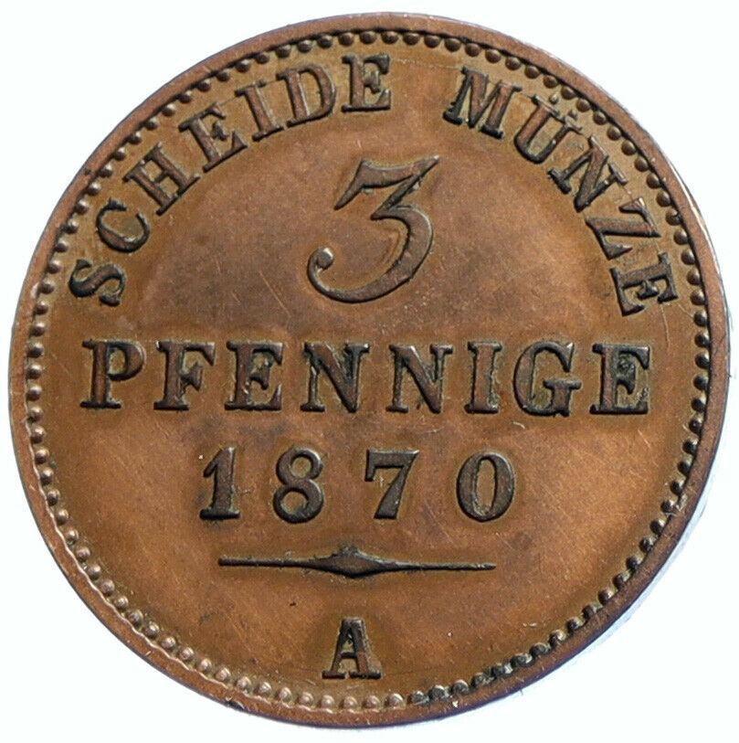 1870 A GERMAN STATES Schwarzburg Sondershausen Antique 3 Pfenninge Coin i104692