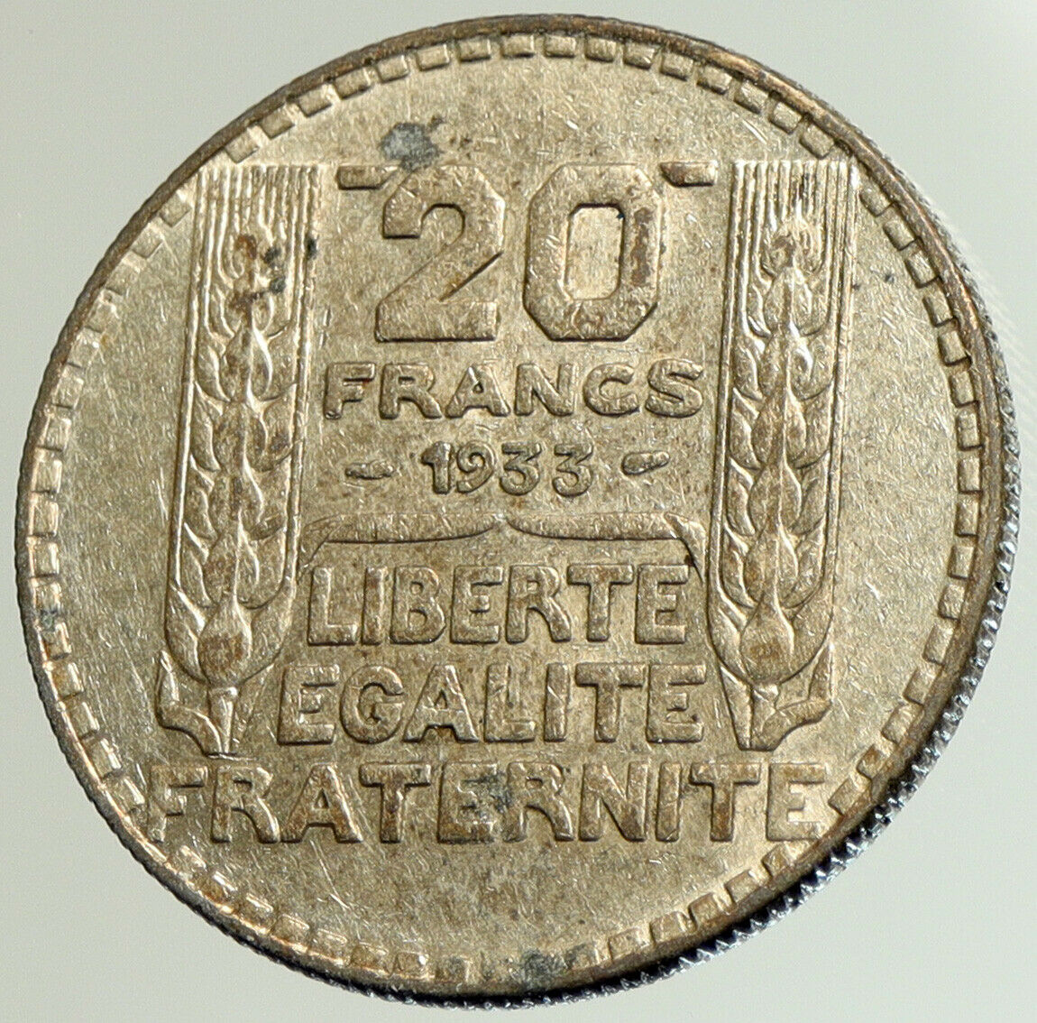 1933 FRANCE Authentic Large Silver 20 Francs Vintage French MOTTO Coin i105105