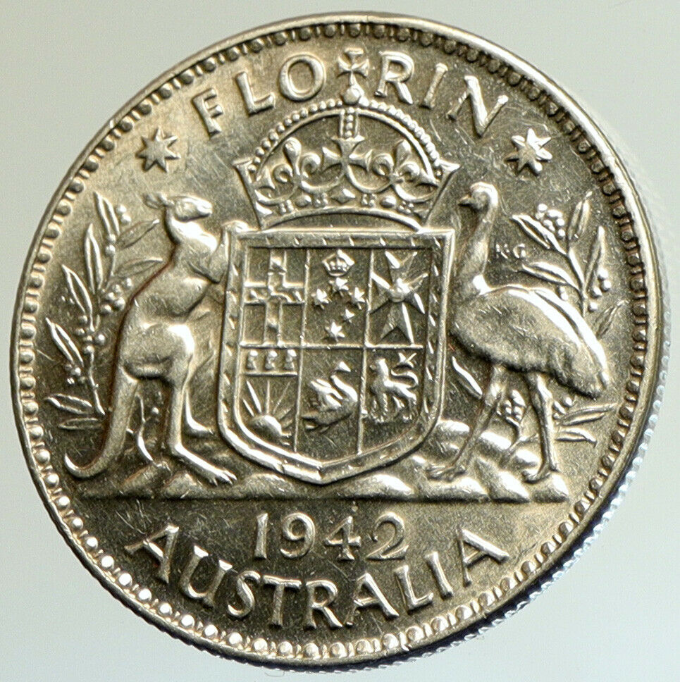 1942 M AUSTRALIA Large King George VI Kangaroos OLD Silver Florin Coin i105162