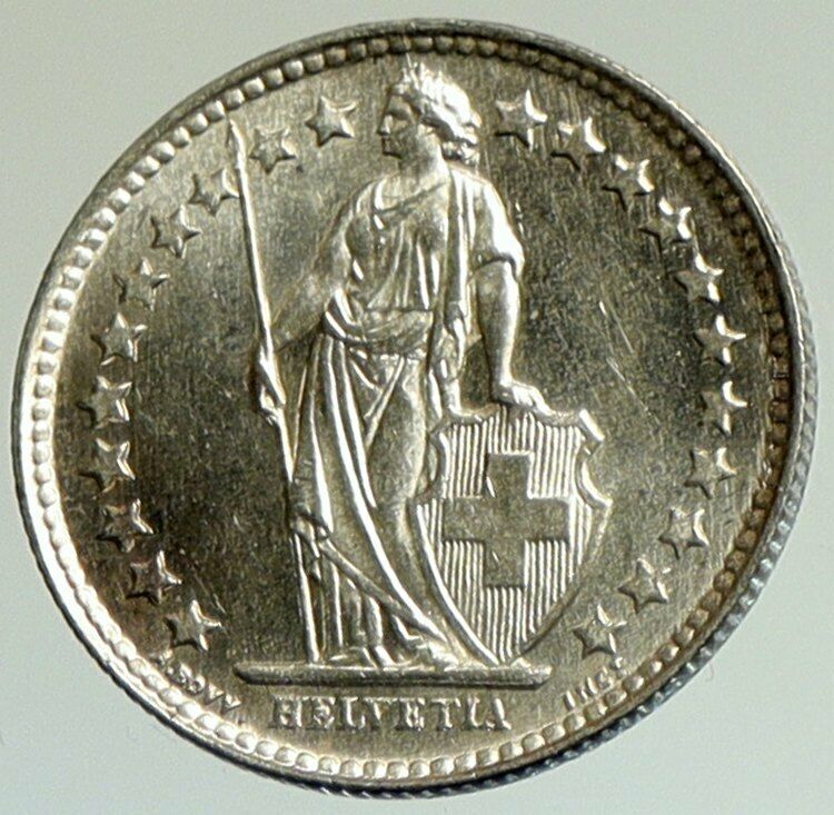 1952 B SWITZERLAND HELVETIA Symbolize SWISS Nation SILVER 1/2 Franc Coin i105160