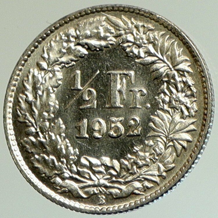 1952 B SWITZERLAND HELVETIA Symbolize SWISS Nation SILVER 1/2 Franc Coin i105160