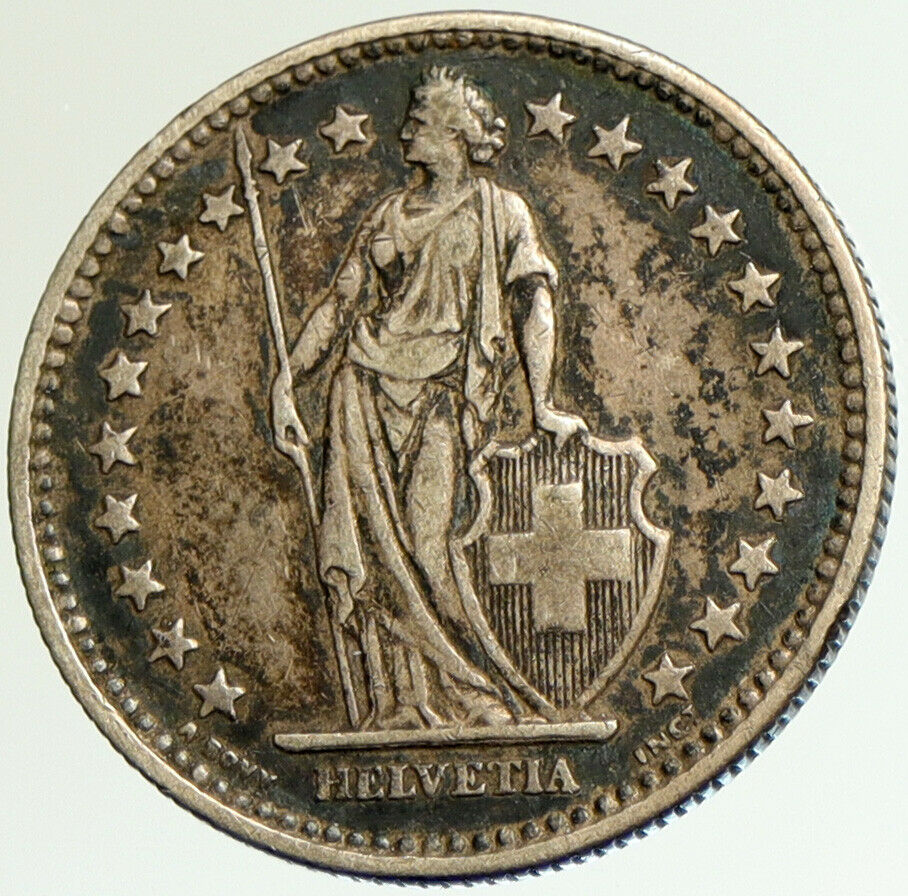 1904 B SWITZERLAND HELVETIA Symbolizes SWISS Nation SILVER 2 Francs Coin i105113