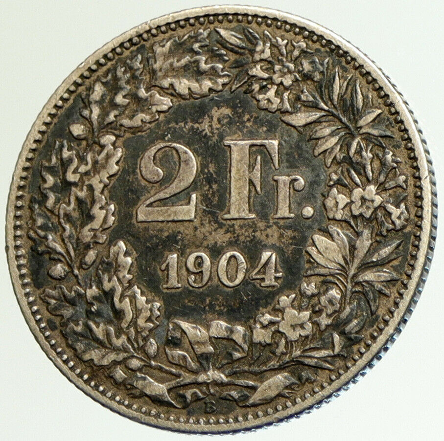 1904 B SWITZERLAND HELVETIA Symbolizes SWISS Nation SILVER 2 Francs Coin i105113