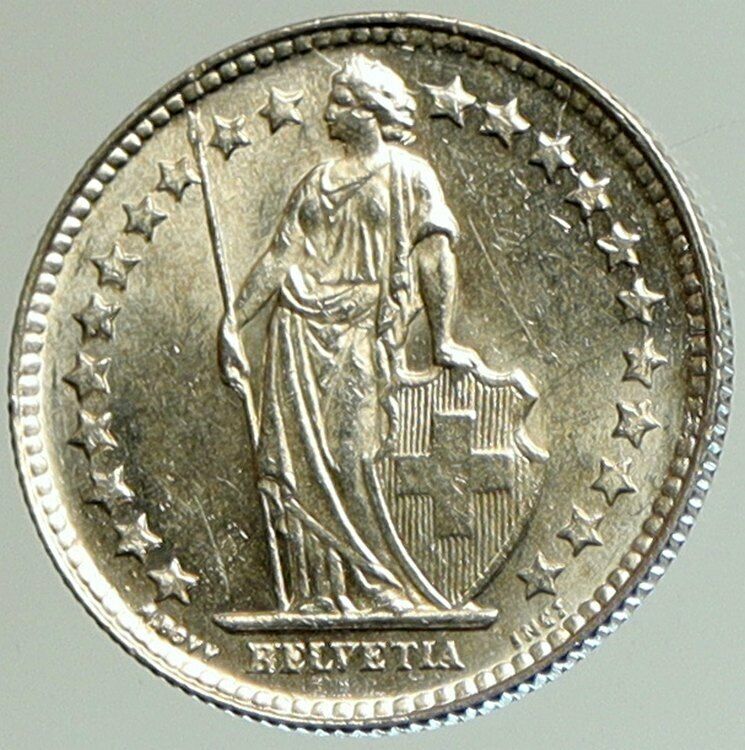 1952 B SWITZERLAND HELVETIA Symbolize SWISS Nation SILVER 1/2 Franc Coin i105118