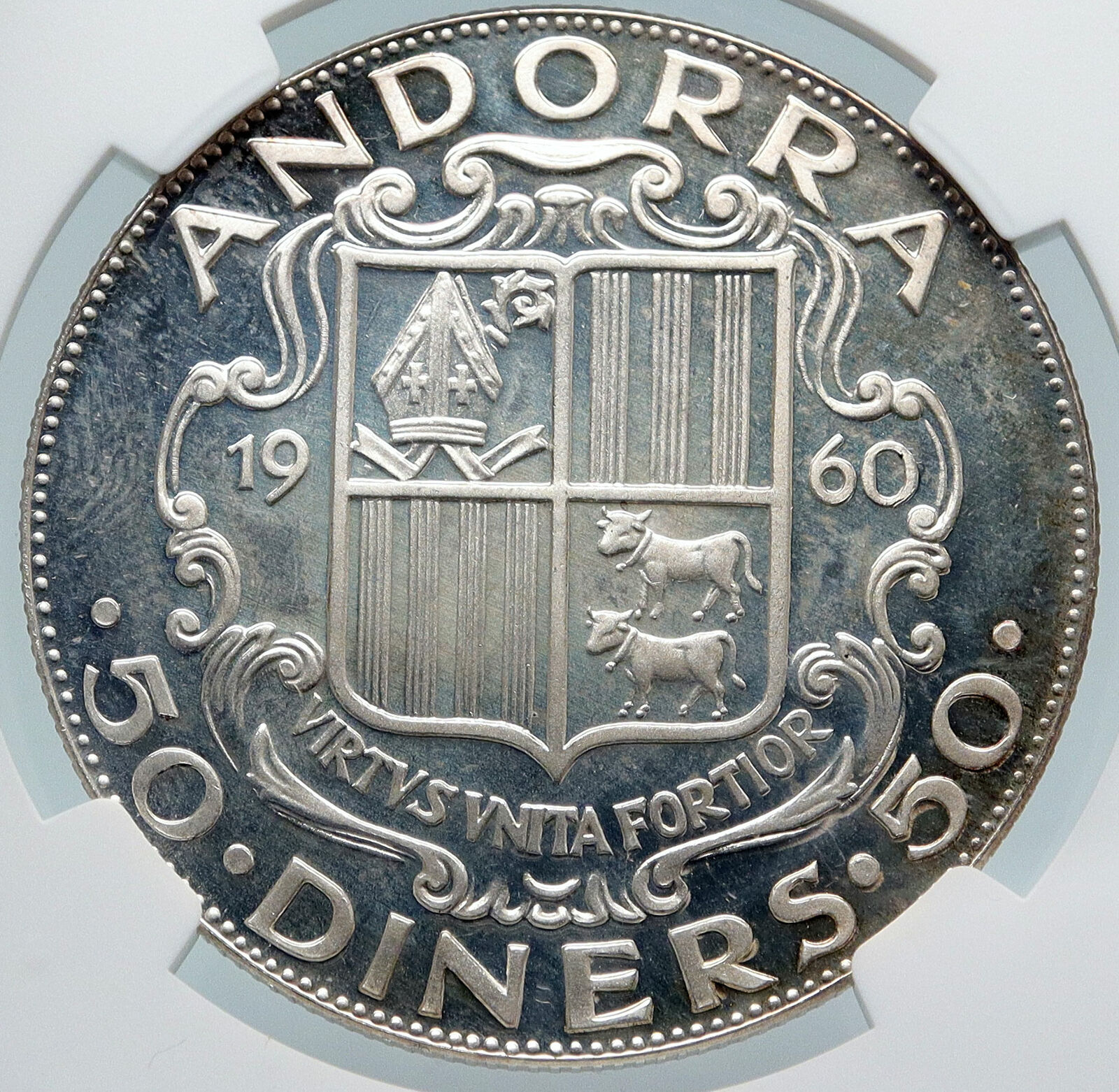 1960 ANDORRA Carolus Magnus CHARLEMAGNE Proof Silver 50 Diners Coin NGC i85458