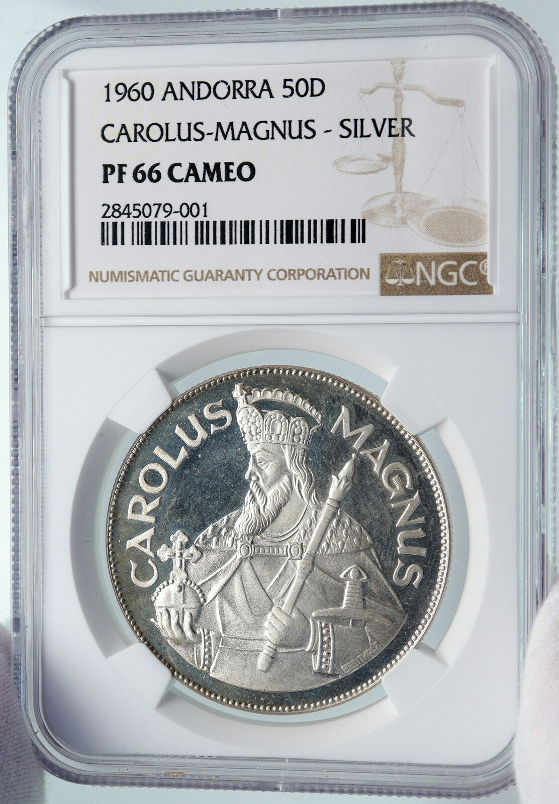 1960 ANDORRA Carolus Magnus CHARLEMAGNE Proof Silver 50 Diners Coin NGC i85458