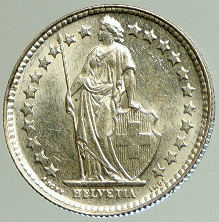 1952 B SWITZERLAND HELVETIA Symbolize SWISS Nation SILVER 1/2 Franc Coin i105157