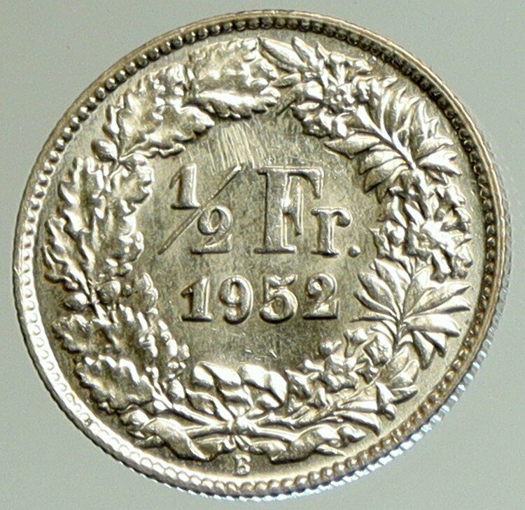 1952 B SWITZERLAND HELVETIA Symbolize SWISS Nation SILVER 1/2 Franc Coin i105157