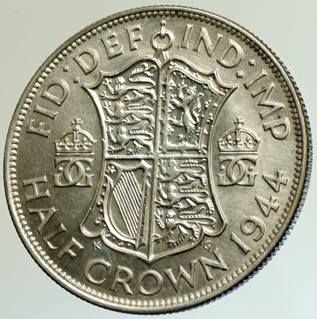 1944 Great Britain United Kingdom GEORGE VI Silver 1/2 Half Crown Coin i105167