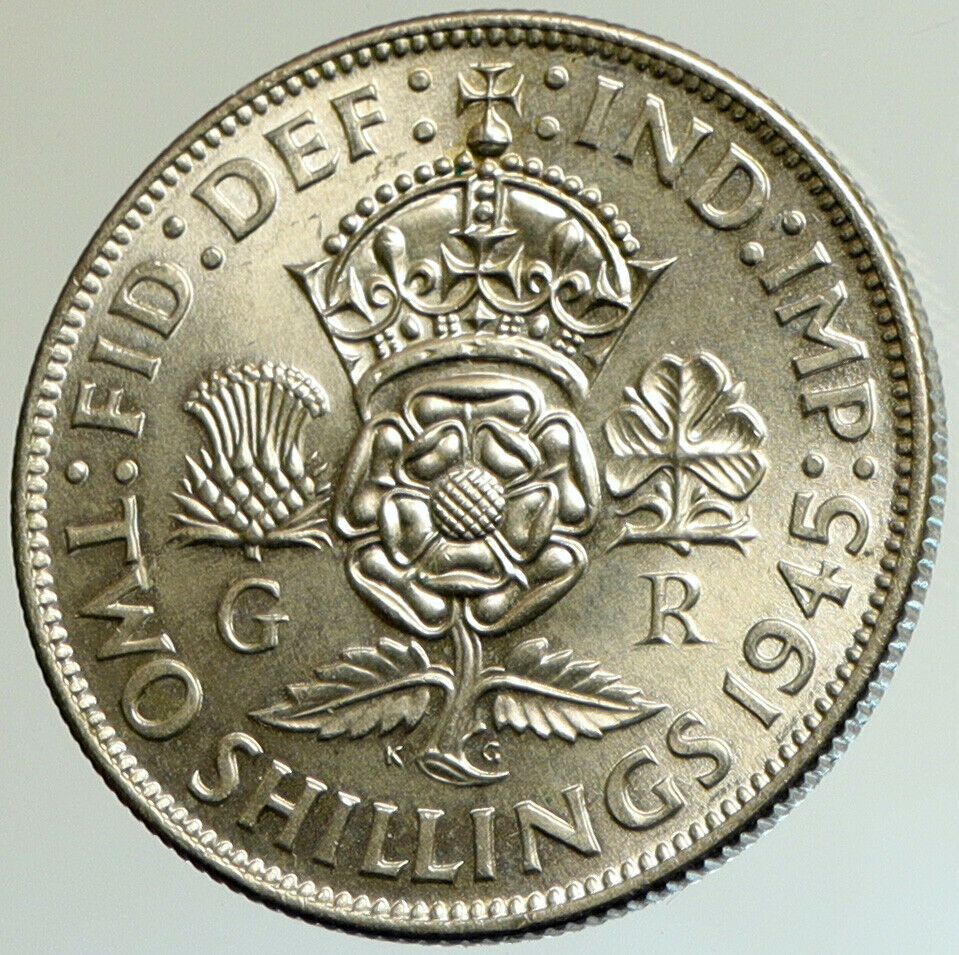 1945 United Kingdom UK Great Britain GEORGE VI Crown Silver Florin Coin i105168