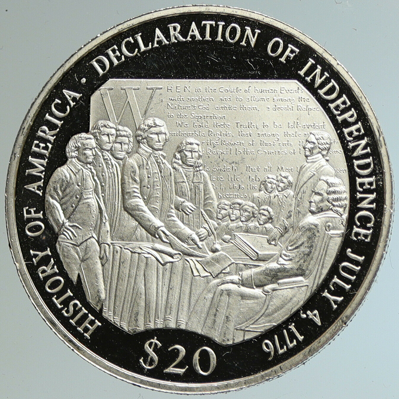 2000 LIBERIA USA US Declaration of Independence PF Silver 20 Dollar Coin i105084