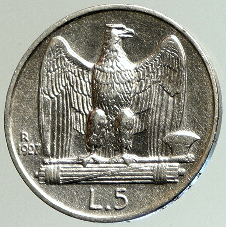 1927 R ITALY King Victor Emmanuel III Silver 5 Lire Italian Coin EAGLE i105094