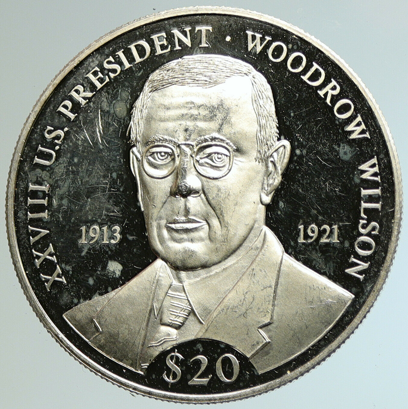 2000 LIBERIA USA US President WOODROW WILSON Proof Silver 20 Dollar Coin i105086