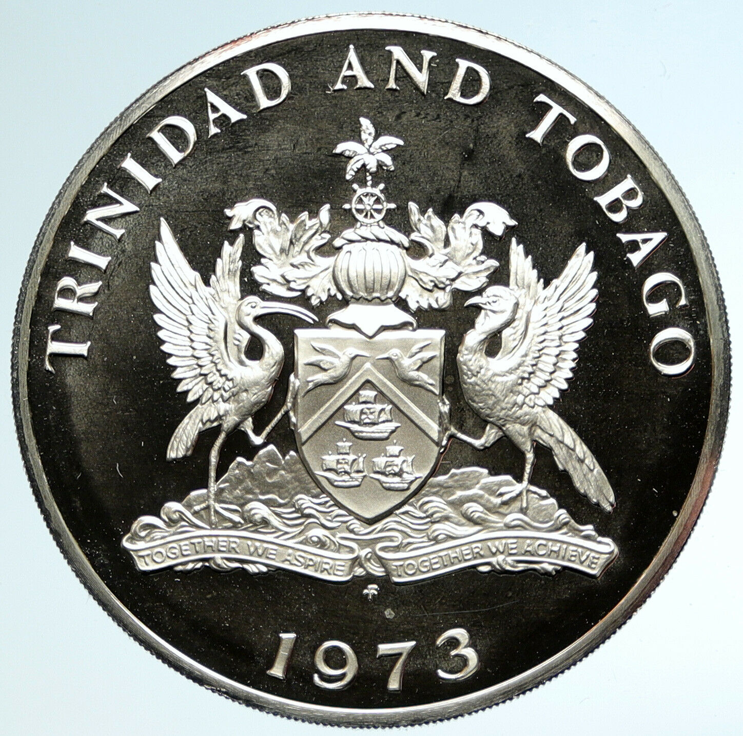 1973 TRINIDAD and TOBAGO Islands Large Vintage OLD Proof Silver $10 Coin i104615