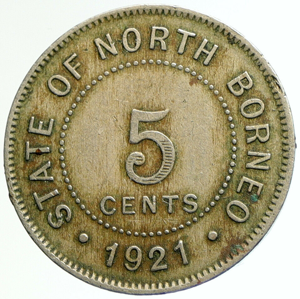 1921 BRITISH NORTH BORNEO UK Queen VICTORIA Old 5 Cent Asian Coin i104583