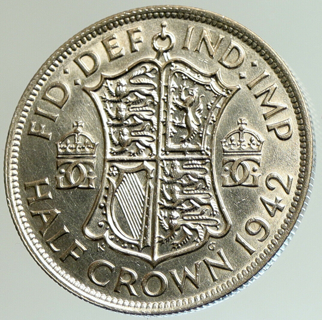 1942 Great Britain United Kingdom King George VI SILVER Half Crown Coin i105097