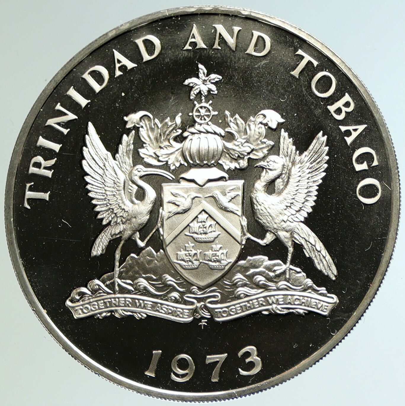 1973 TRINIDAD and TOBAGO Ibis INDEPENDENCE Proof Silver 5 Dollar Coin i104573