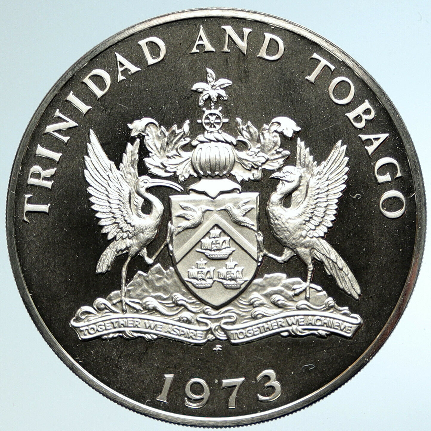 1973 TRINIDAD and TOBAGO Islands Large Vintage OLD Proof Silver $10 Coin i104614