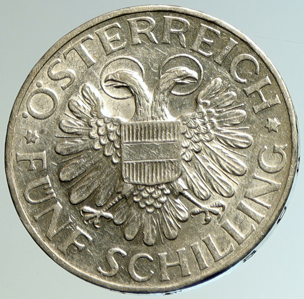 1936 AUSTRIA Mariazell Madonna HISTORIC Halos Silver 5 Schilling Coin i104624