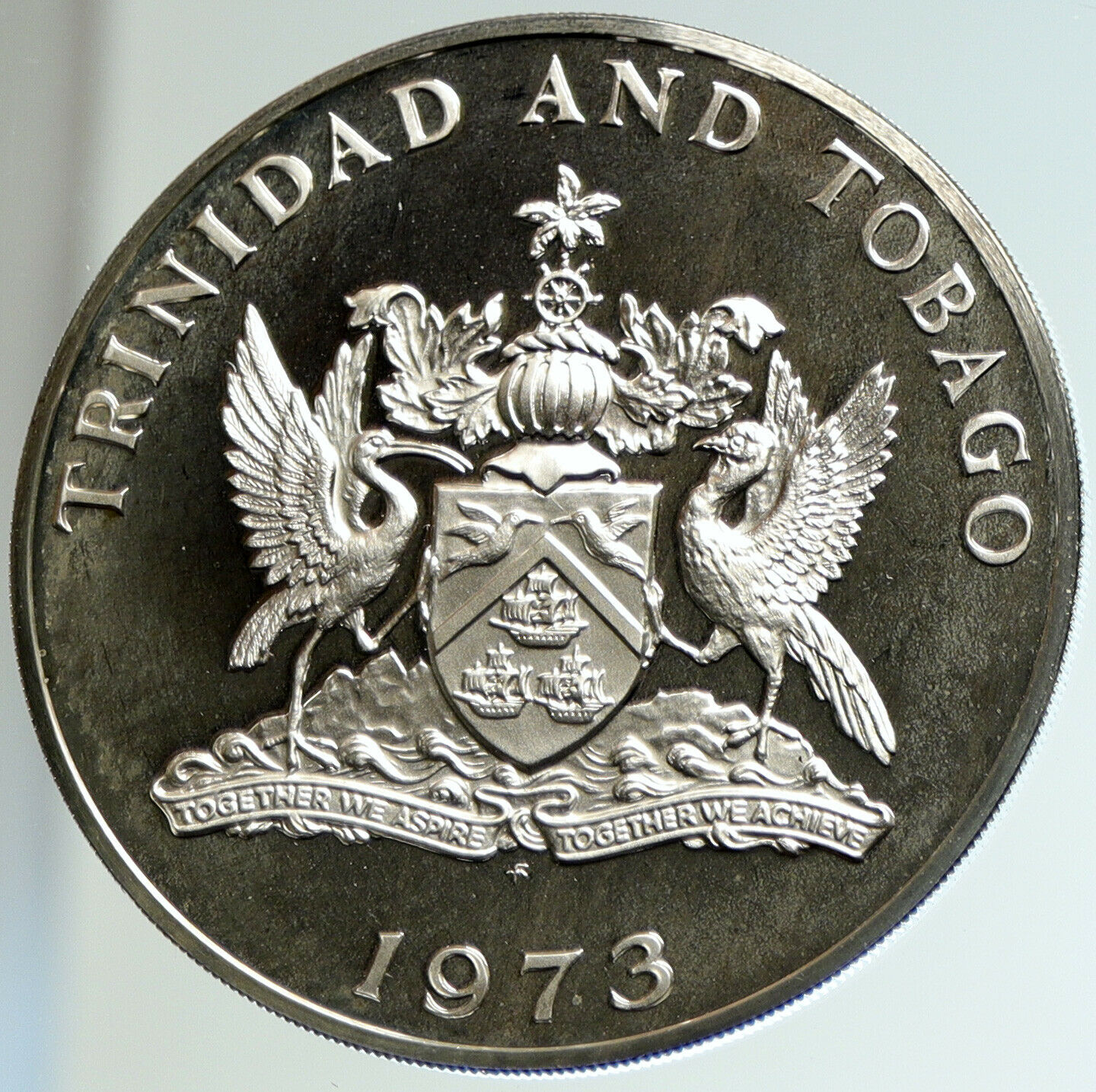 1973 TRINIDAD and TOBAGO Islands Large Vintage OLD Proof Silver $10 Coin i104622