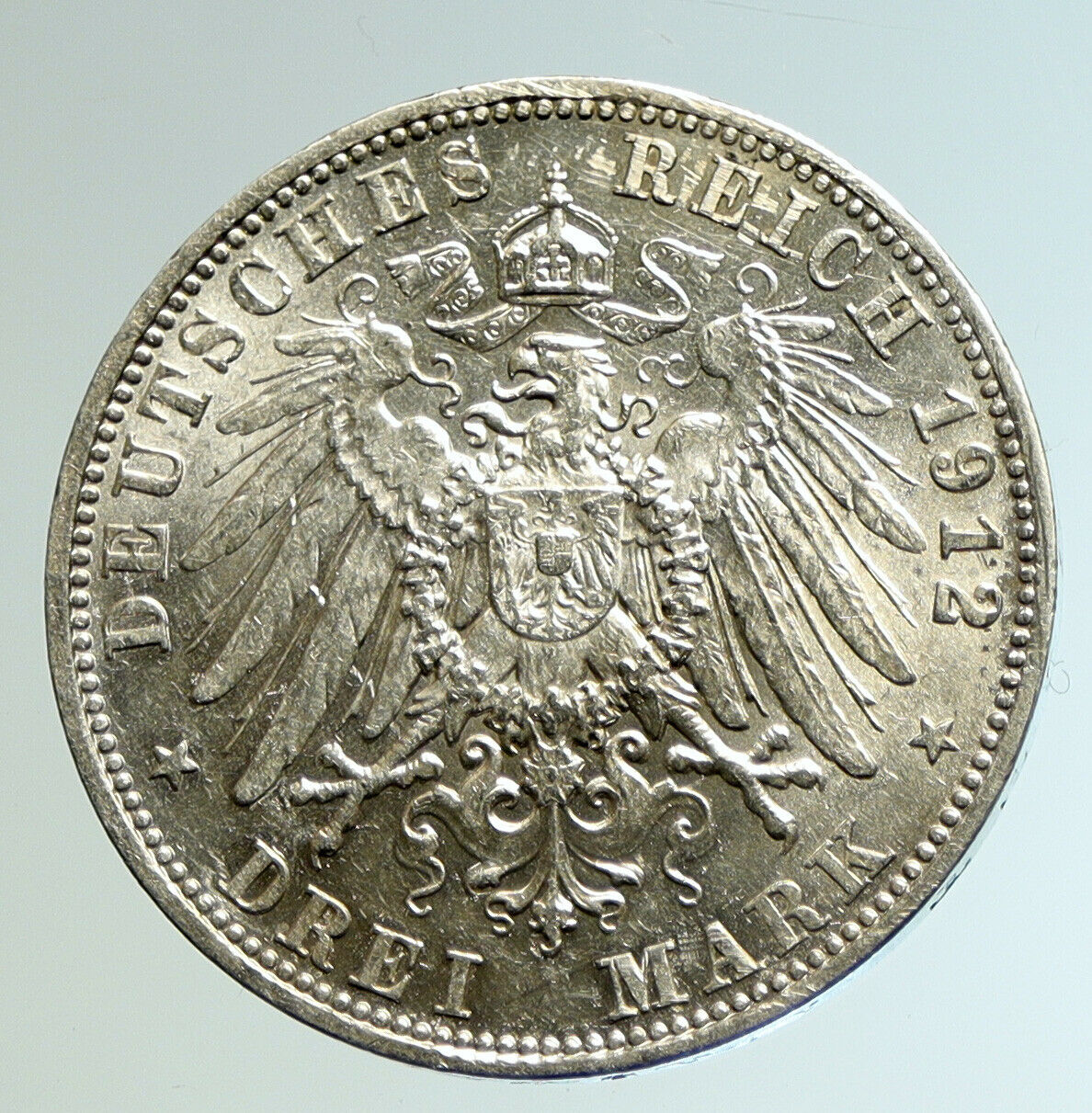 1912 D GERMANY German States BAVARIA King OTTO Silver 3 Mark Coin EAGLE i104600