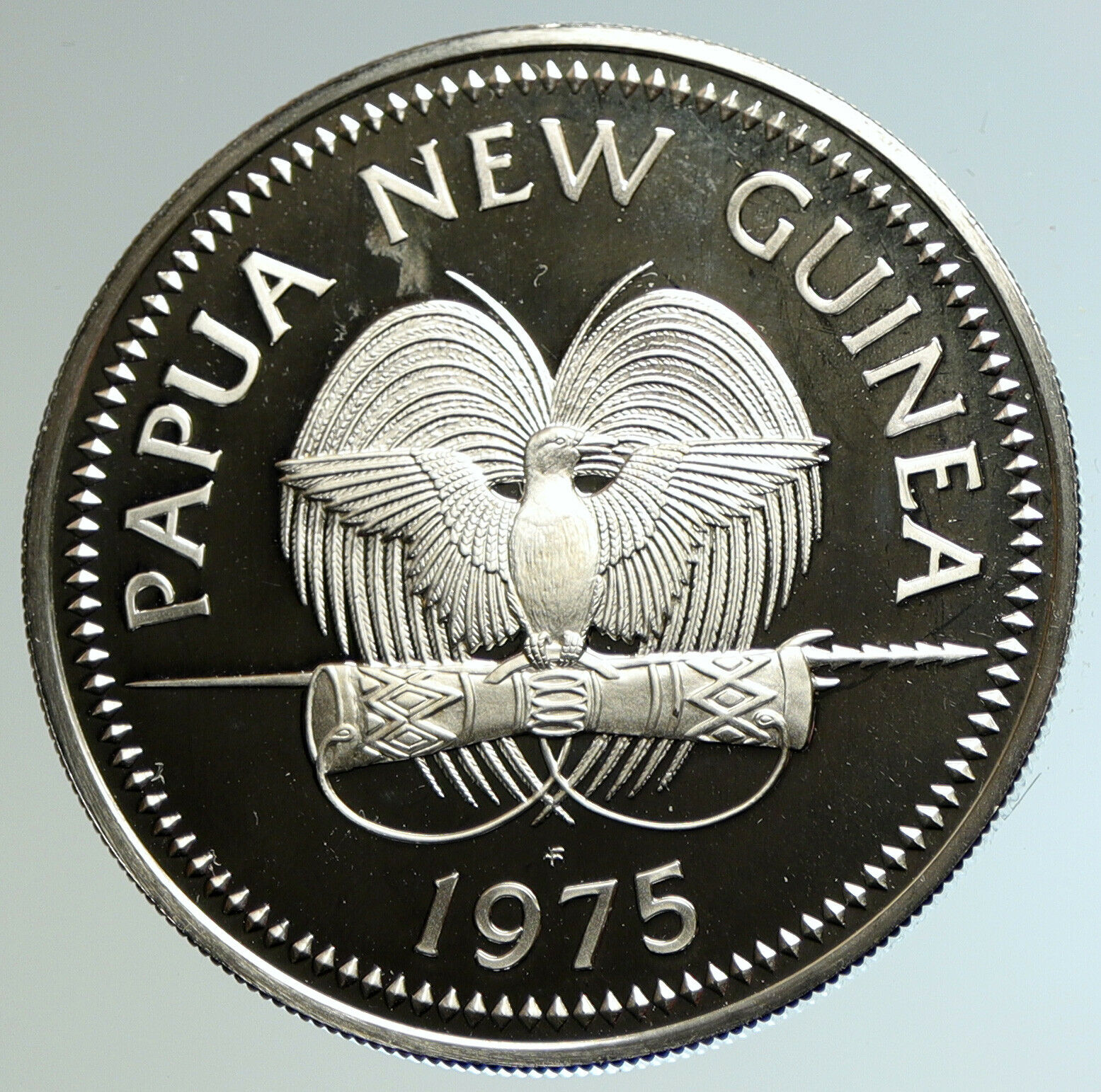 1975 PAPUA NEW GUINEA Large 4.5CM Exotic Bird Proof Silver 10 Kina Coin i104609