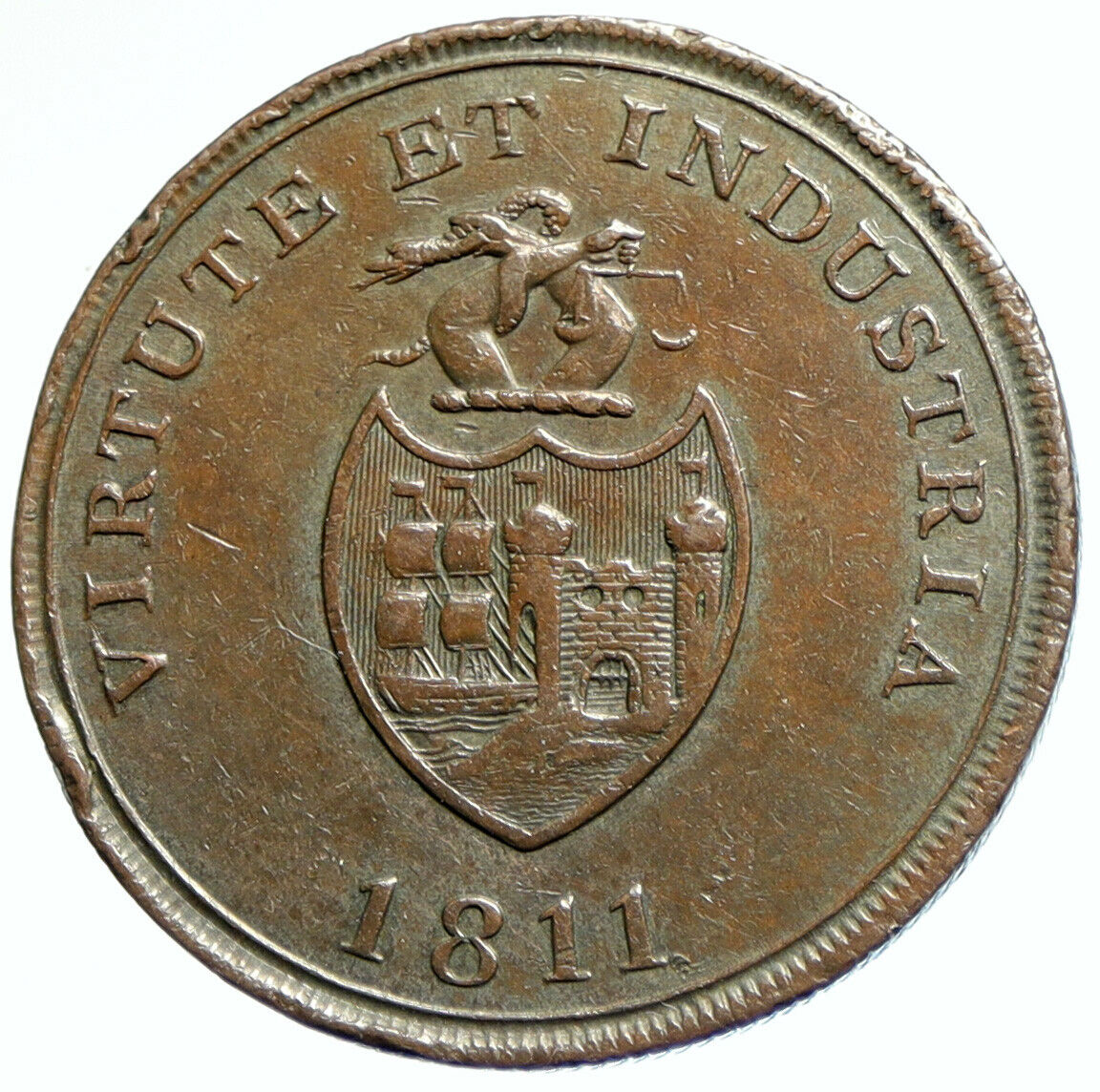 1811 ENGLAND UK BRISTOL SWANSEA Antique LONDON Conder Penny Token Coin i104599