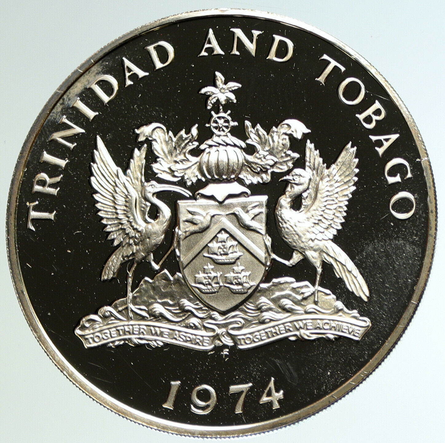 1974 TRINIDAD and TOBAGO Islands Large Vintage OLD Proof Silver $10 Coin i104605