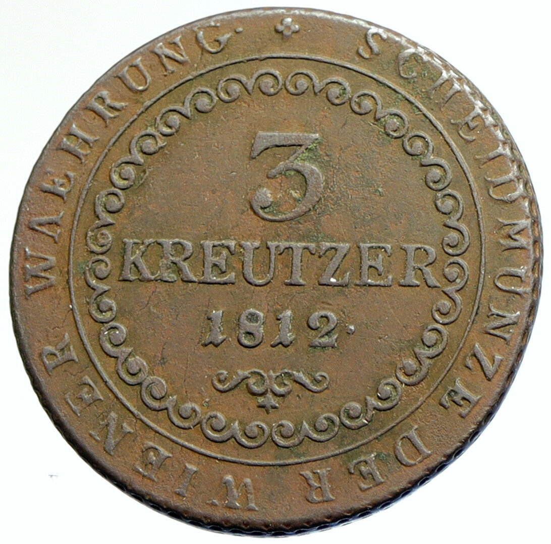 1812 AUSTRIA King FRANCIS I (II) Antique Habsburg VINTAGE 3 Kreuzer Coin i104603