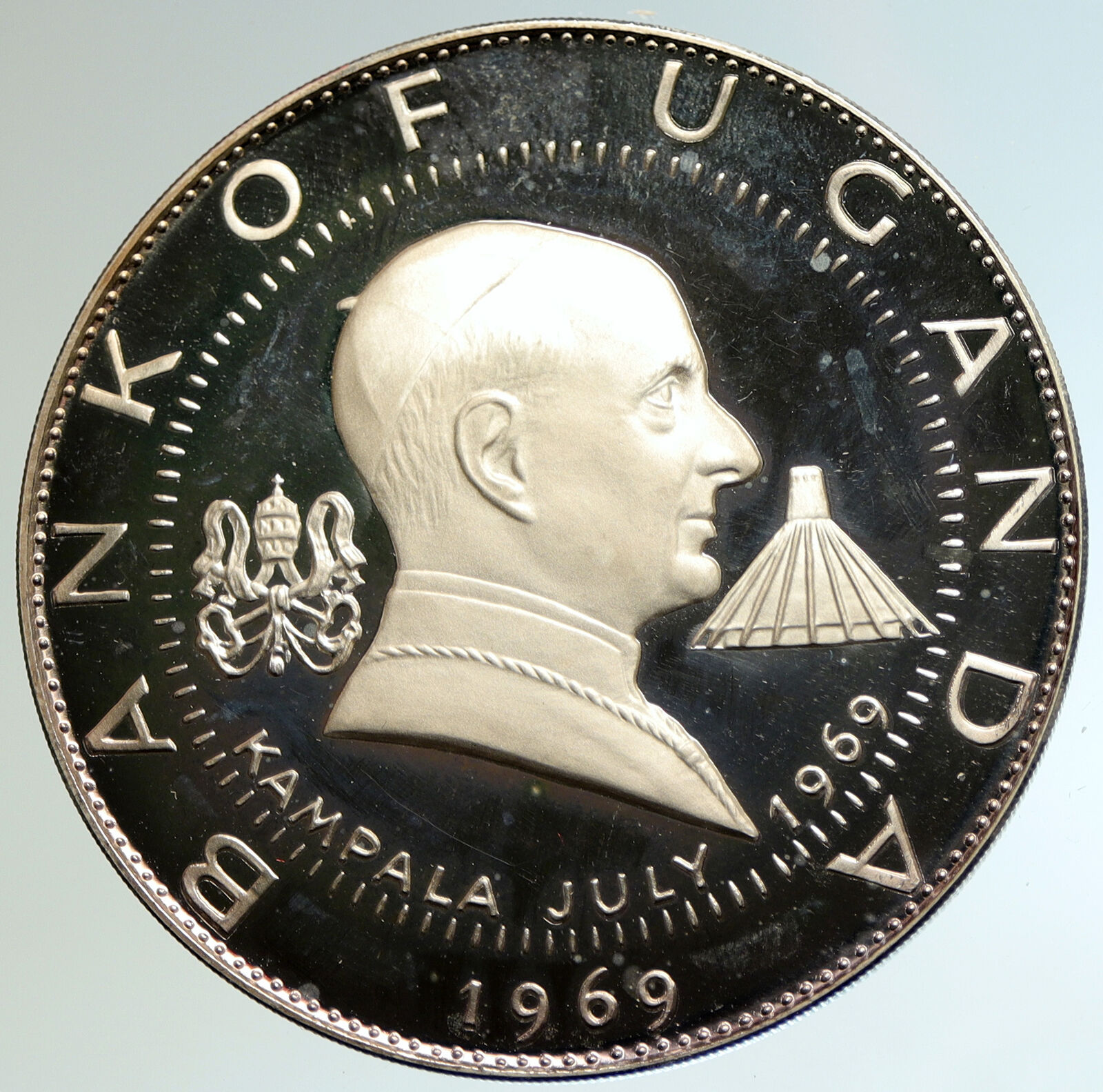 1969 UGANDA Visit POPE Paul VI XLARGE Old Proof Silver 30 Shilling Coin i104598