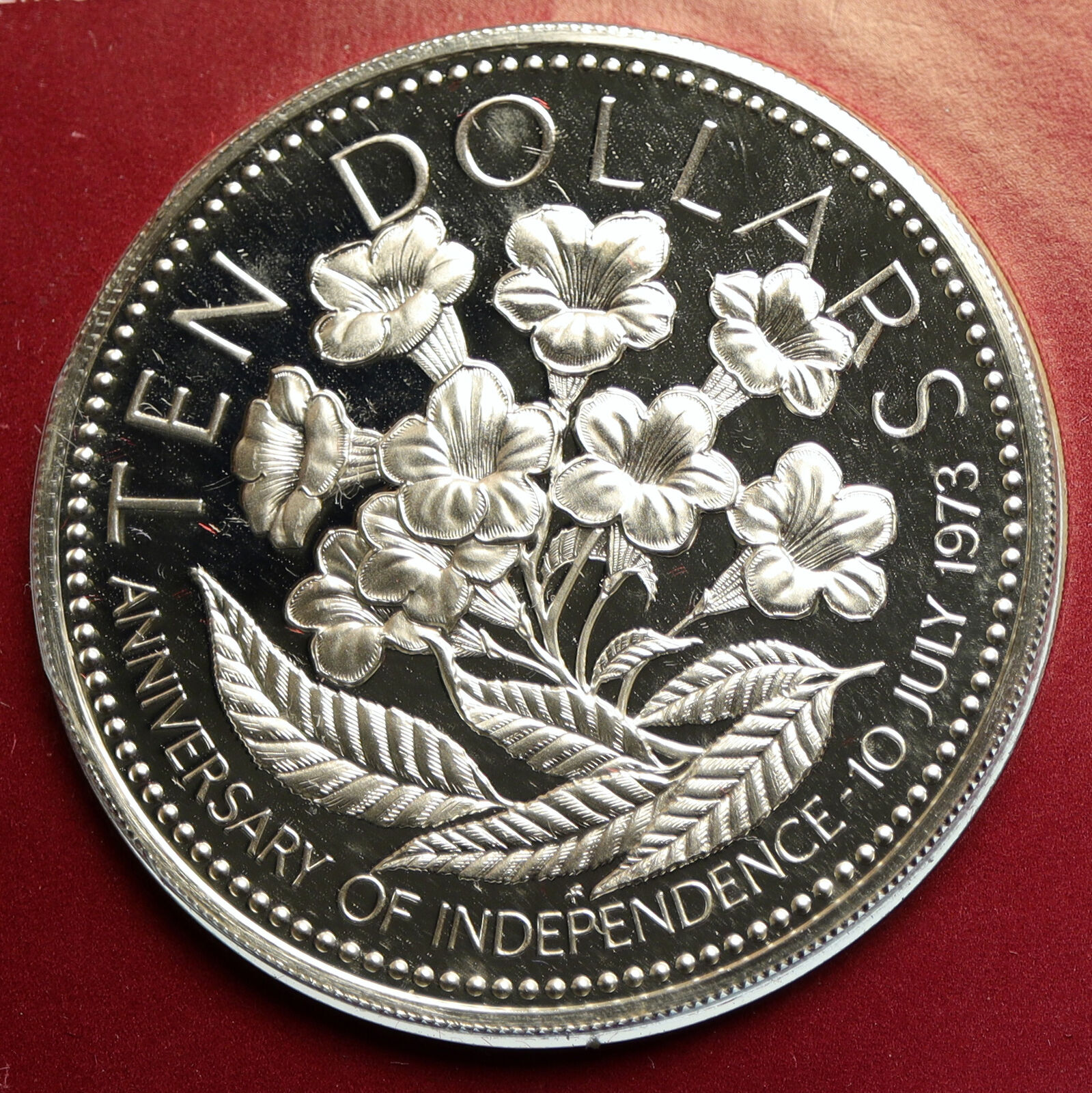 1975 The BAHAMAS Independence Flowers VINTAGE Old Proof Silver $10 Coin i104591