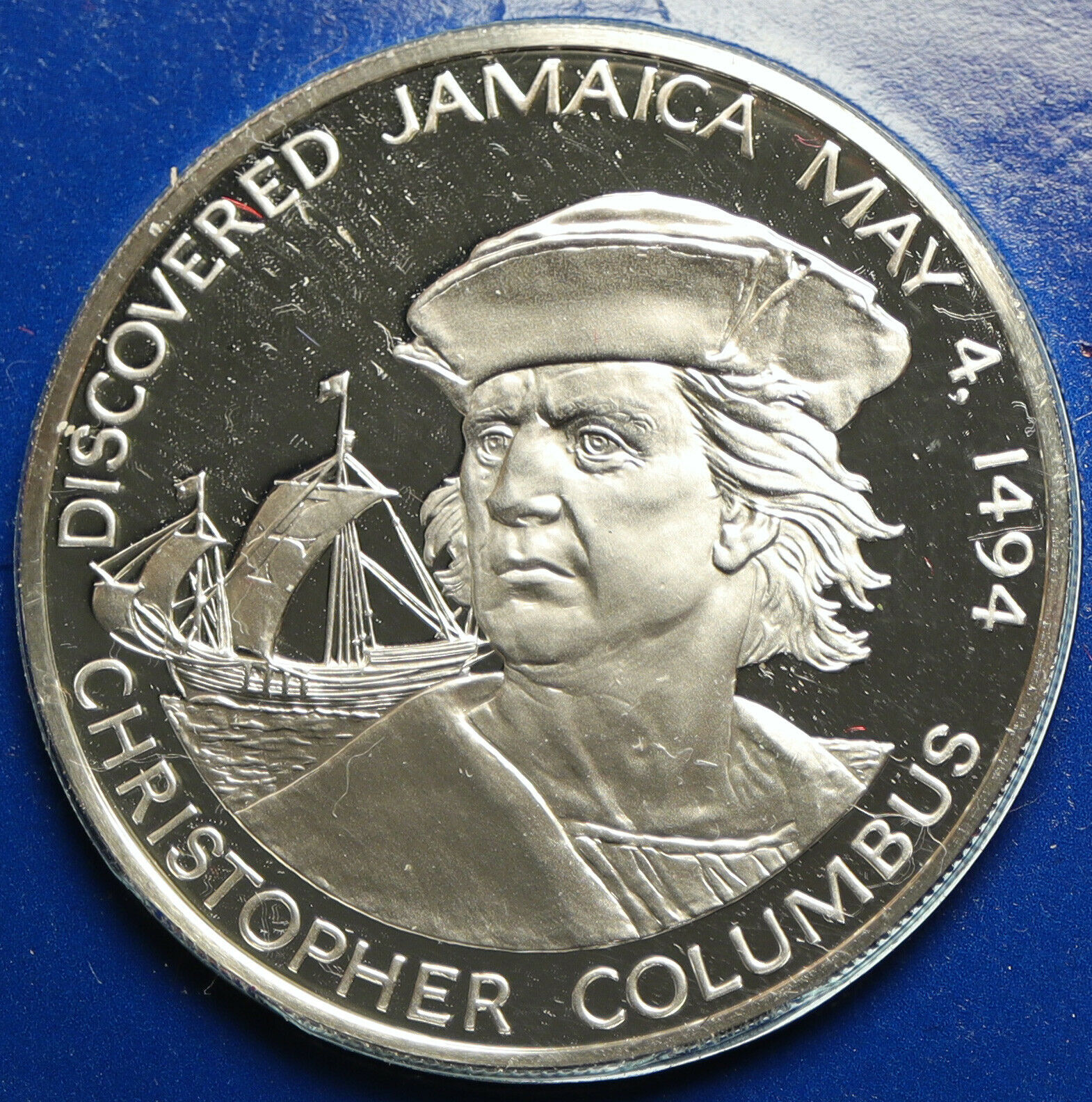 1975 JAMAICA New World Discovery Columbus Proof SILVER 10 Dollar Coin i104589