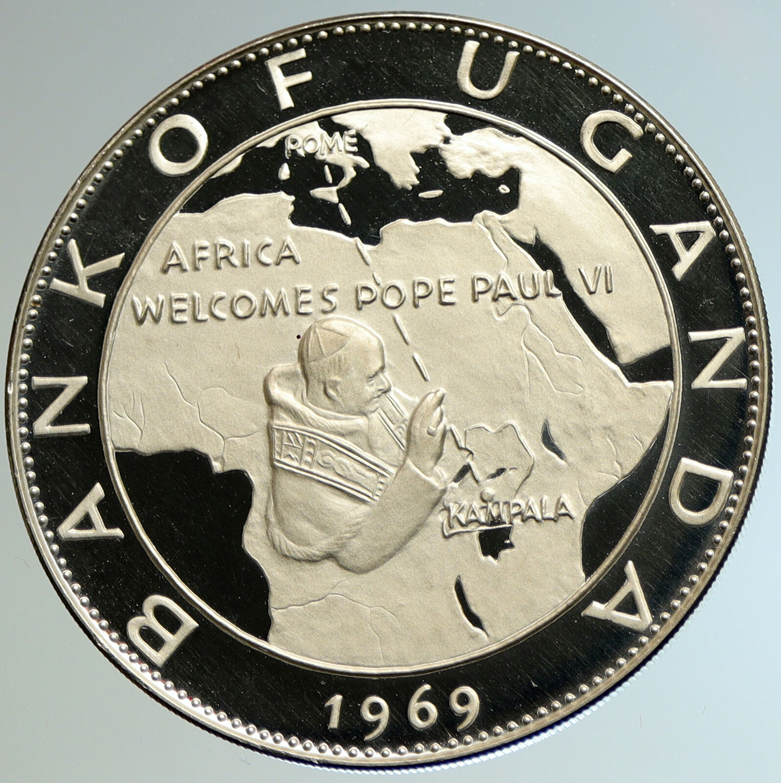 1969 UGANDA Visit POPE Paul VI XLARGE Old Proof Silver 20 Shilling Coin i104585