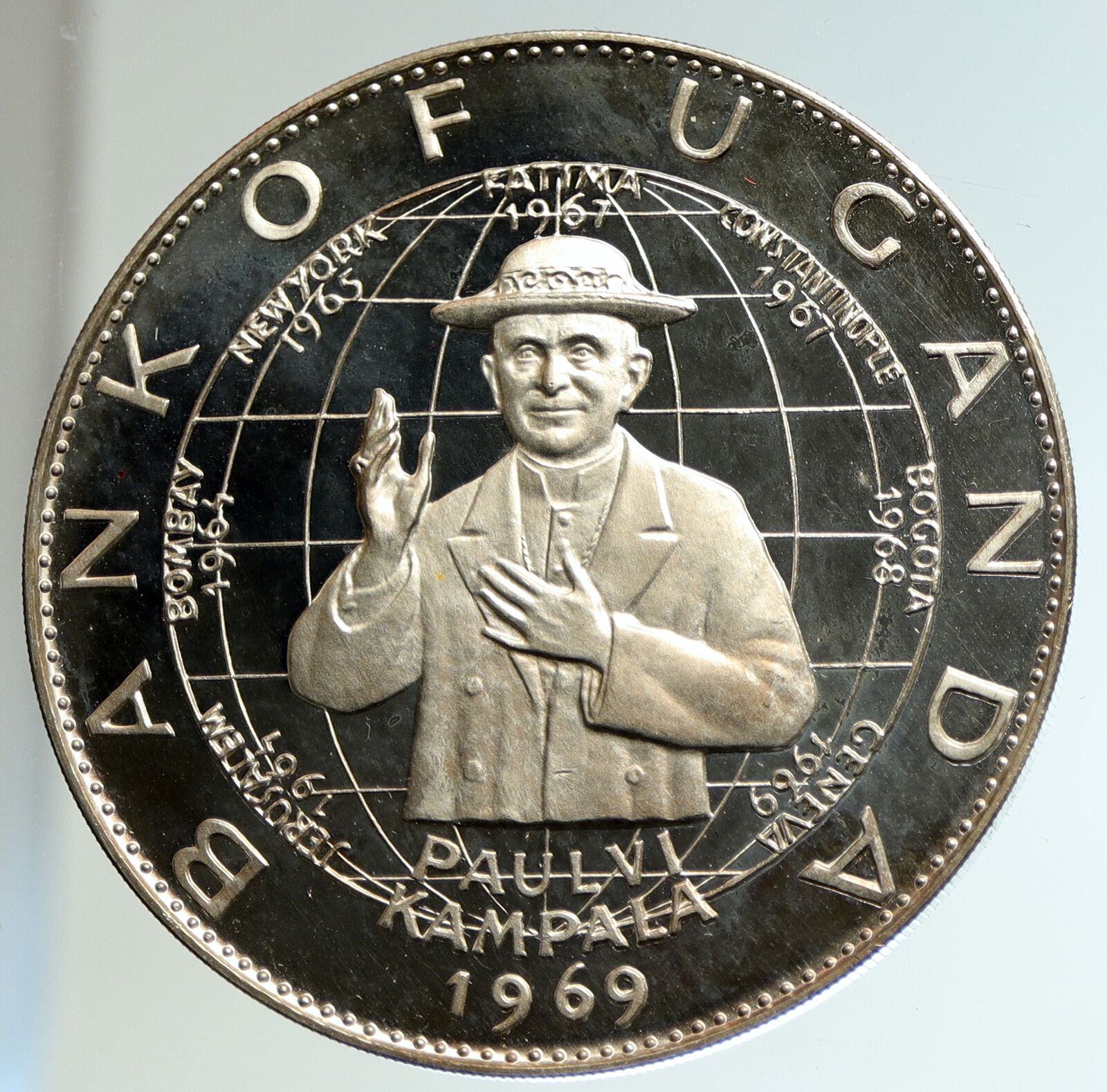 1969 UGANDA Visit POPE Paul VI XLARGE Old Proof Silver 25 Shilling Coin i104592